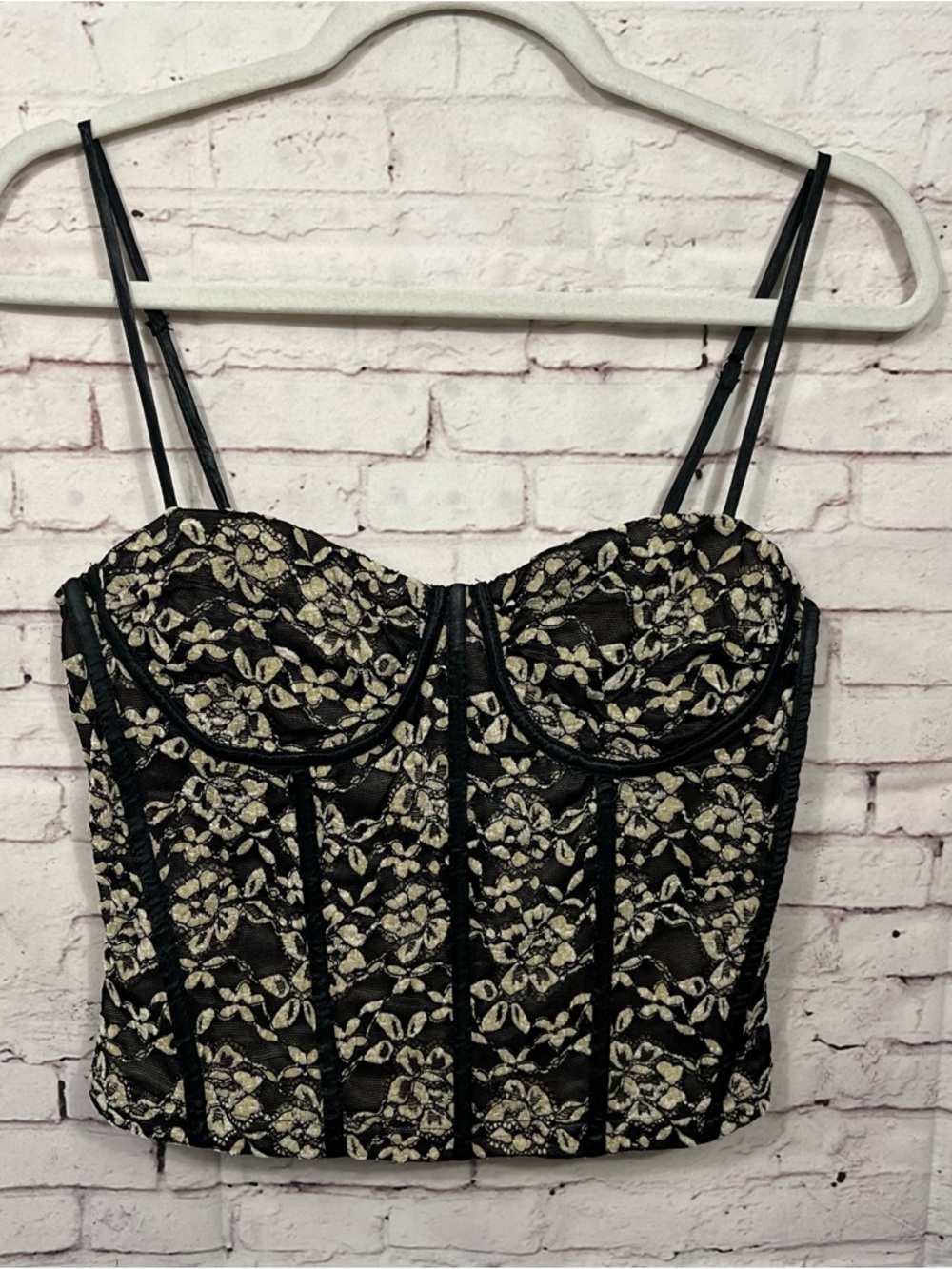 Pretty Garbage Size Medium Corset Top Black Tan Mesh